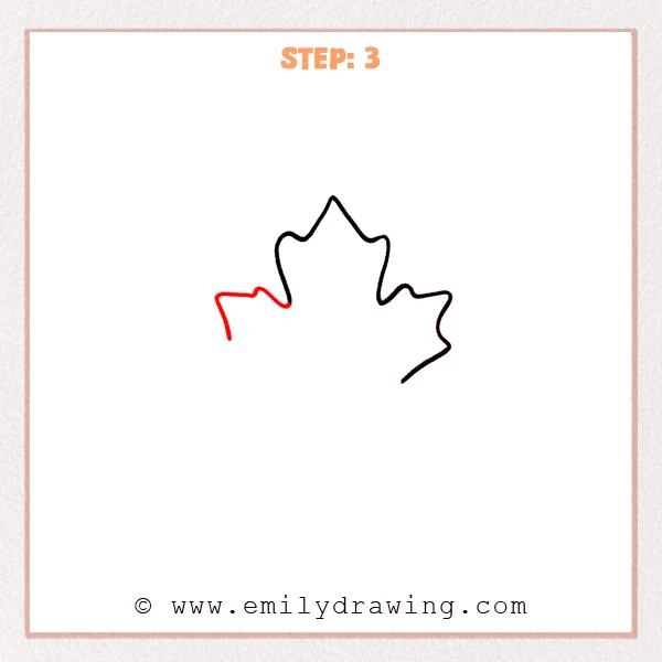 how to draw a fall leaves - Fall leaf drawing with a new large lobe added on the left side, creating a more complete maple-like outline while the bottom center remains open.